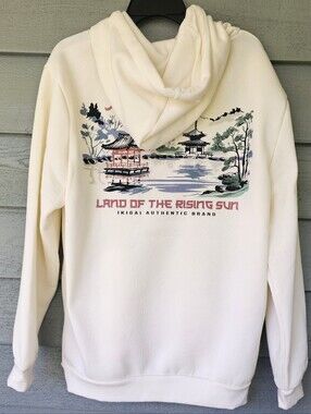 Ikigai Authentic Brand Japanese Landscape Grapic Cream Pullover Hoodie Men's XL